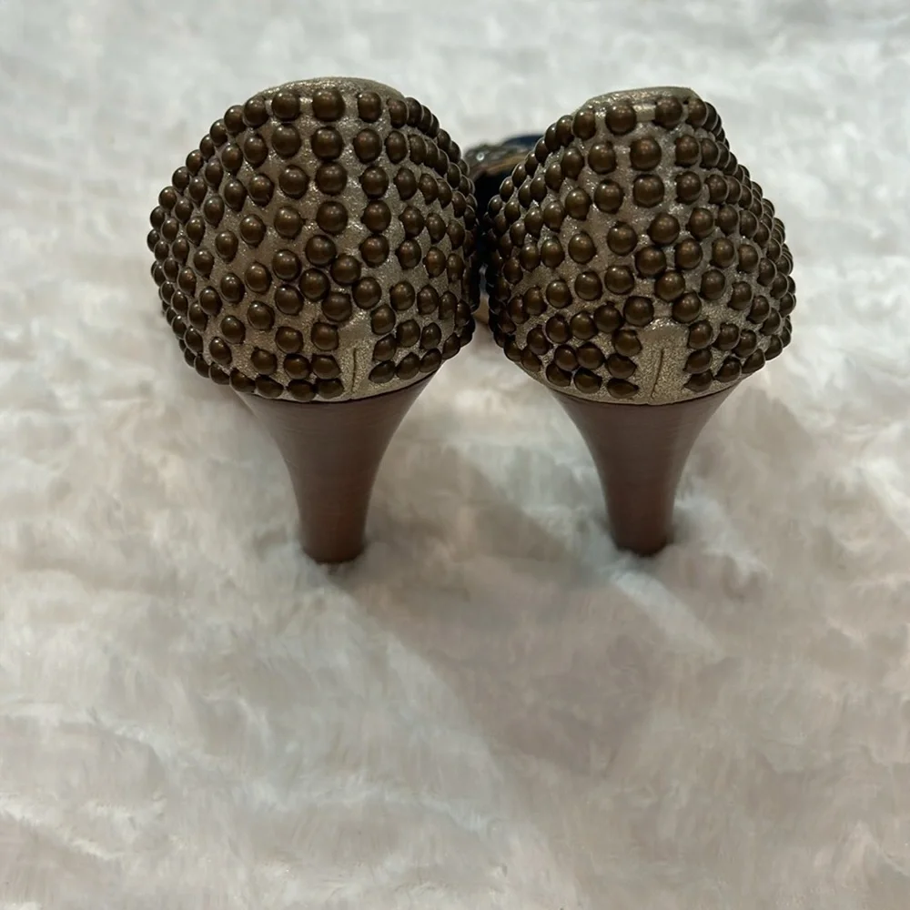 Giuseppe Zanotti Rhinestone Studded Bronze And Brown w Denim Insole Sandals 6.5